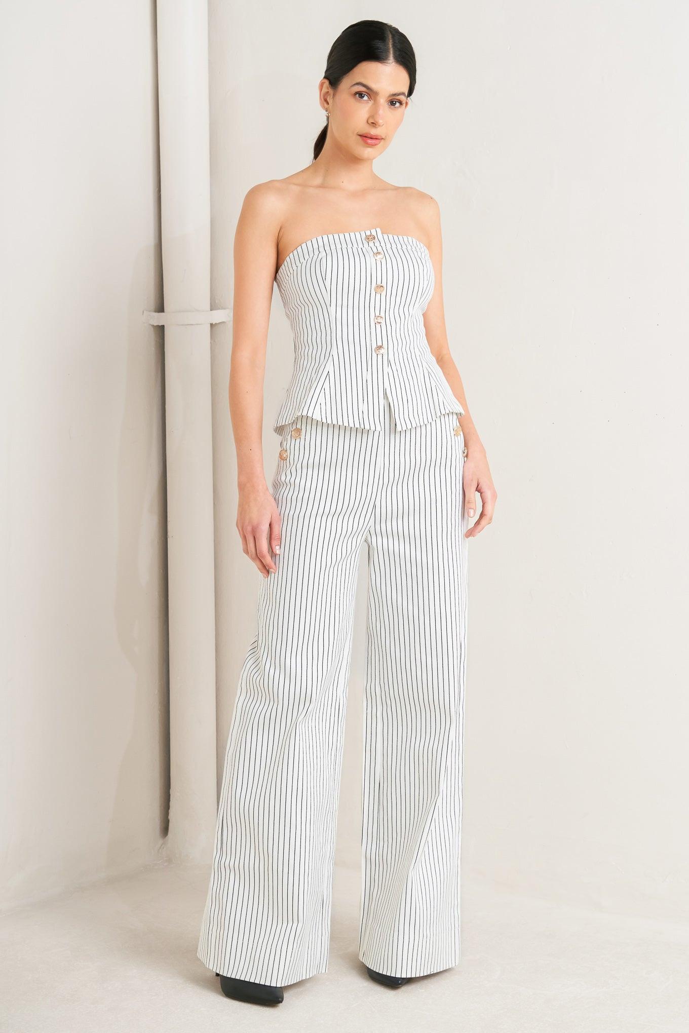 EFFORTLESS FORM STRIPE WOVEN TWILL TOP Flying Tomato