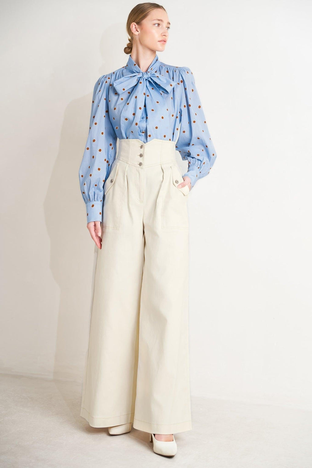 THE POLKA POWER MOVE WOVEN TOP Flying Tomato