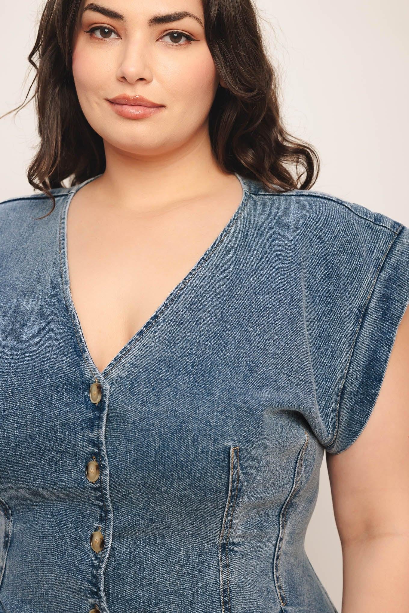 NO SECOND THOUGHT WASHED DENIM TOP Flying Tomato