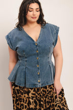 NO SECOND THOUGHT WASHED DENIM TOP Flying Tomato