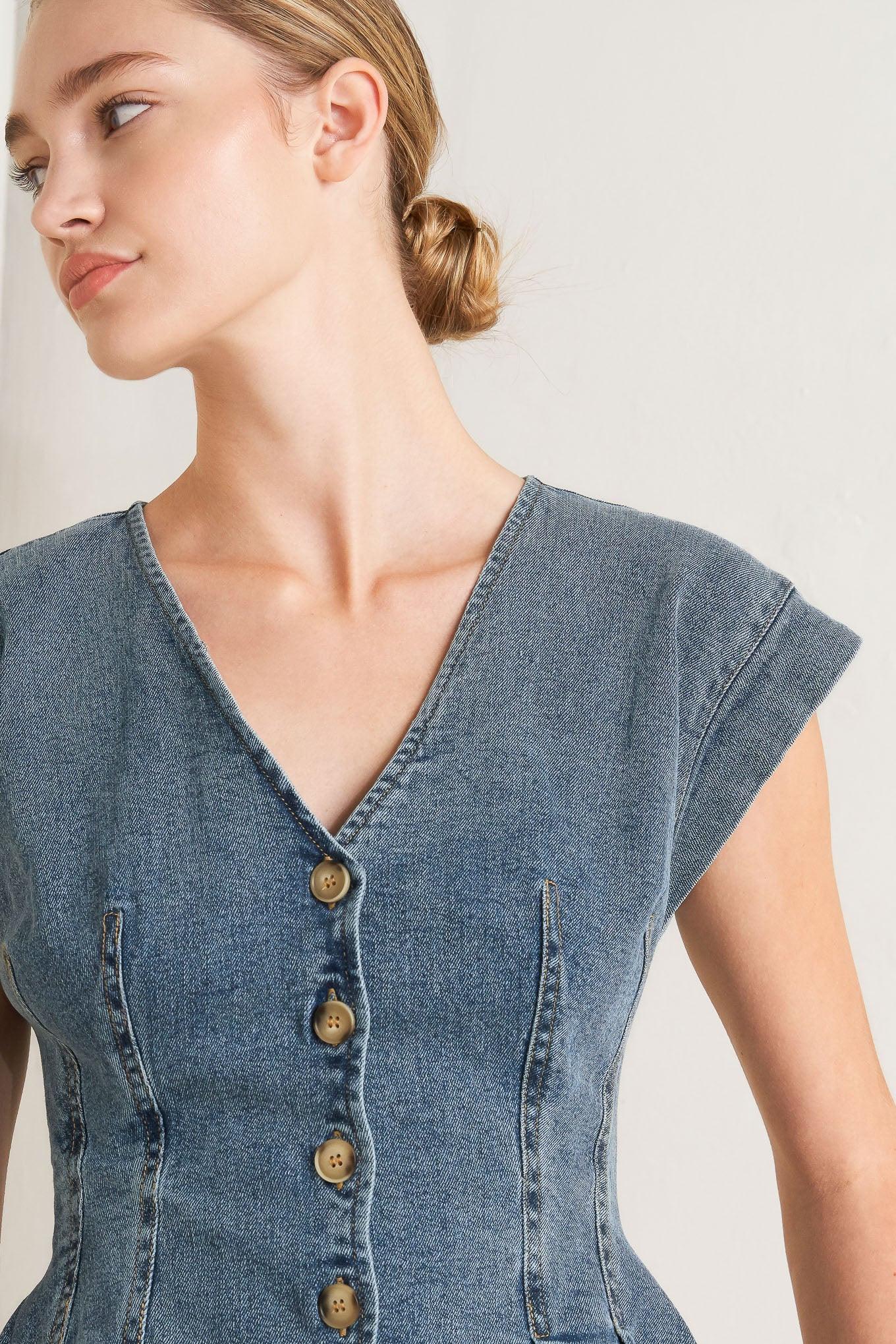 NO SECOND THOUGHT WASHED DENIM TOP Flying Tomato