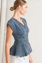 NO SECOND THOUGHT WASHED DENIM TOP Flying Tomato