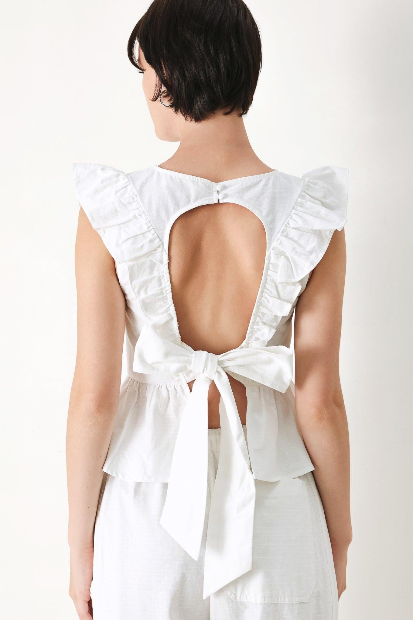 WHITE BLOSSOM WOVEN TOP Flying Tomato
