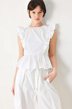 WHITE BLOSSOM WOVEN TOP Flying Tomato