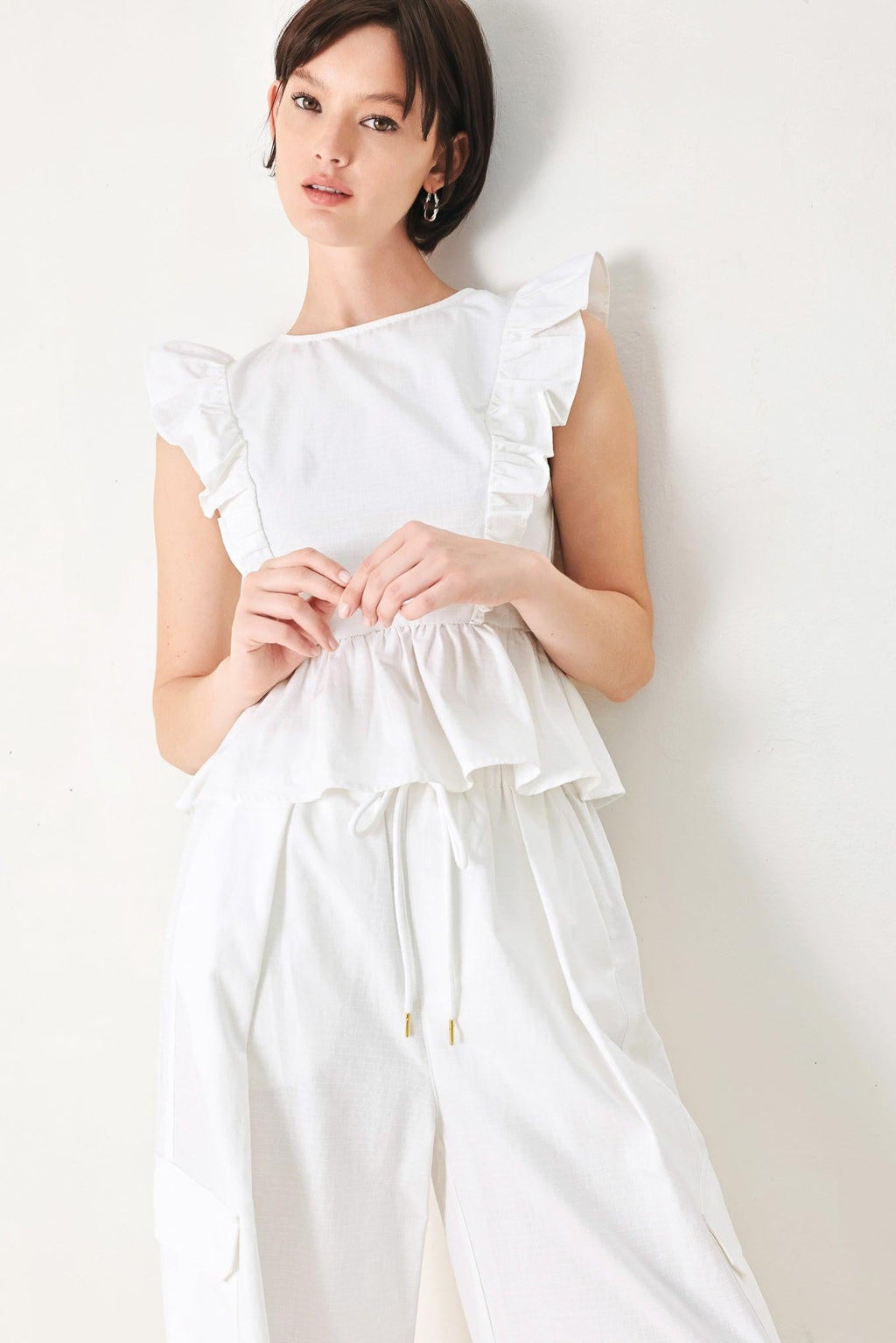 WHITE BLOSSOM WOVEN TOP Flying Tomato