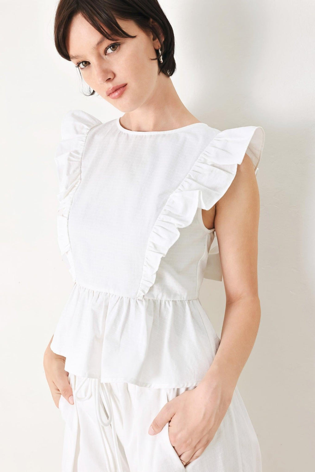 WHITE BLOSSOM WOVEN TOP Flying Tomato