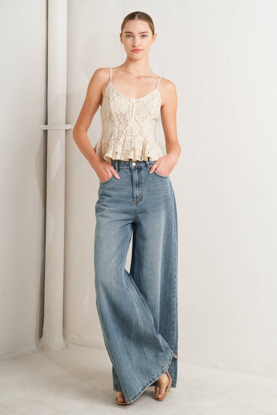 PURELY ROMANTIC WOVEN LACE CAMI TOP Flying Tomato