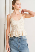 PURELY ROMANTIC WOVEN LACE CAMI TOP Flying Tomato