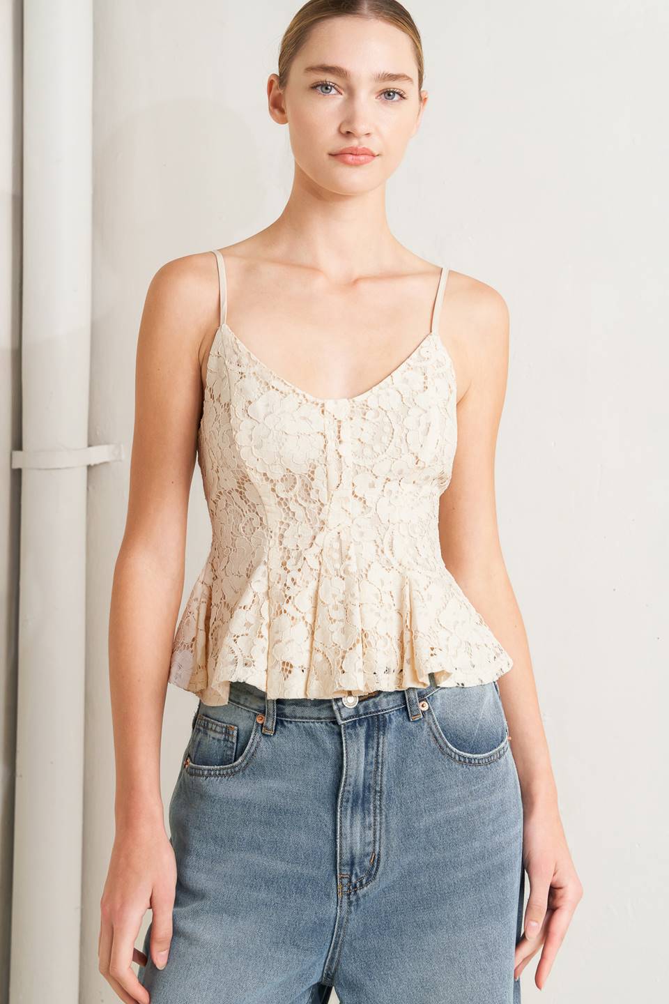 PURELY ROMANTIC WOVEN LACE CAMI TOP Flying Tomato