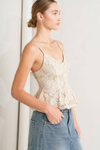 PURELY ROMANTIC WOVEN LACE CAMI TOP Flying Tomato