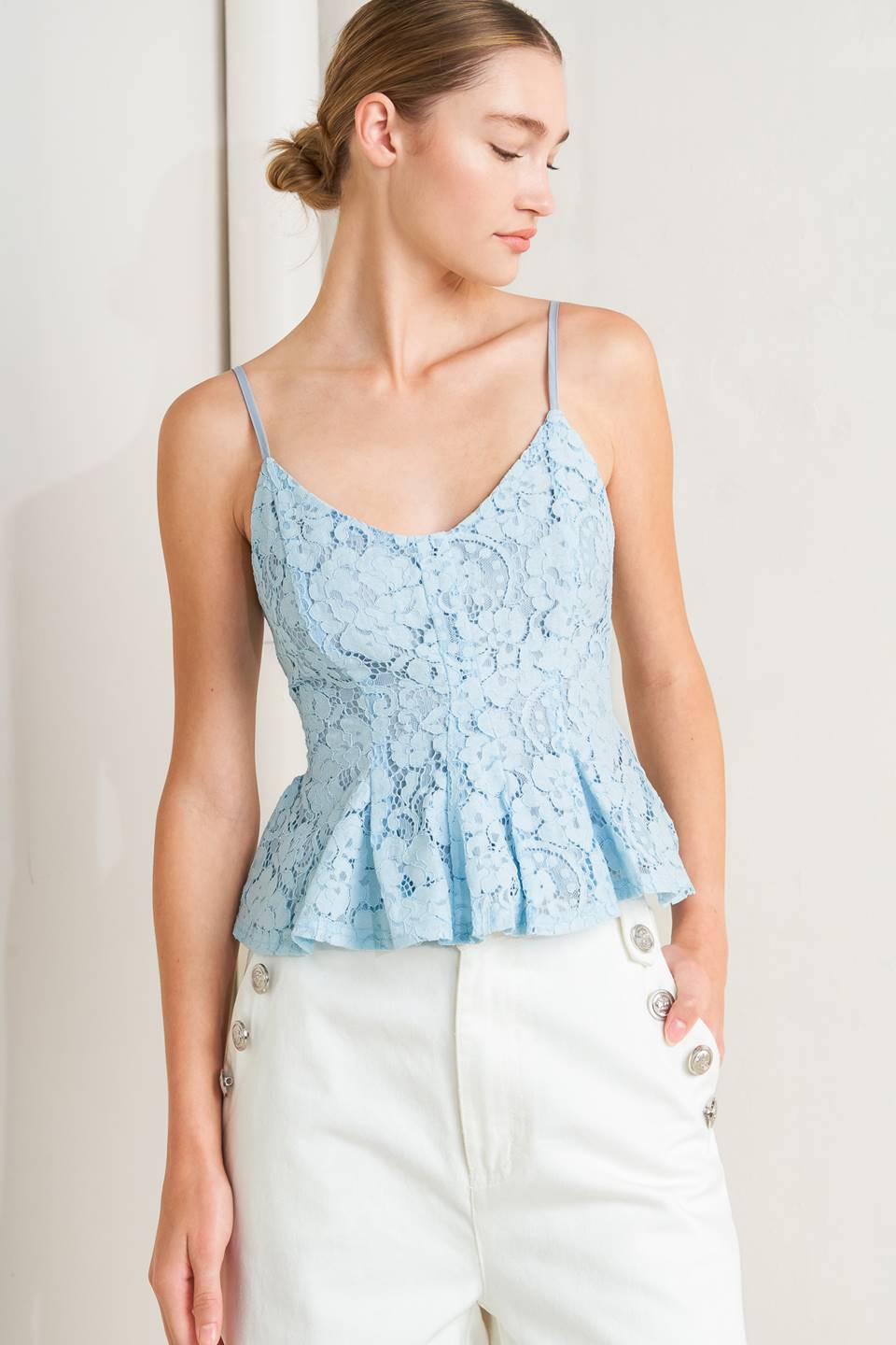 PURELY ROMANTIC WOVEN LACE CAMI TOP Flying Tomato