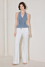 RETRO RISE HALTER DENIM TOP Flying Tomato
