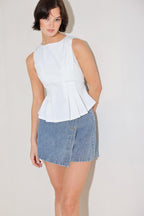 MODERN SHAPE WHITE WOVEN TOP Flying Tomato