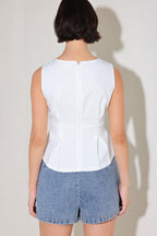 MODERN SHAPE WHITE WOVEN TOP Flying Tomato