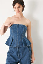 BLUE BLOSSOM BUSTIER DENIM TOP Flying Tomato
