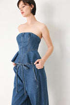 BLUE BLOSSOM BUSTIER DENIM TOP Flying Tomato