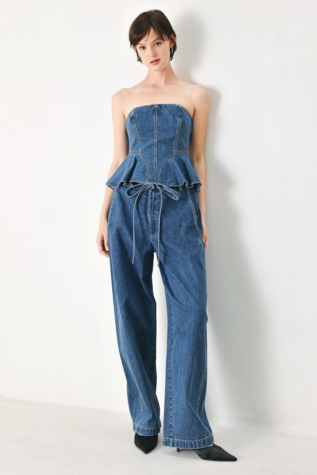 BLUE BLOSSOM BUSTIER DENIM TOP Flying Tomato