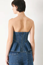 BLUE BLOSSOM BUSTIER DENIM TOP Flying Tomato