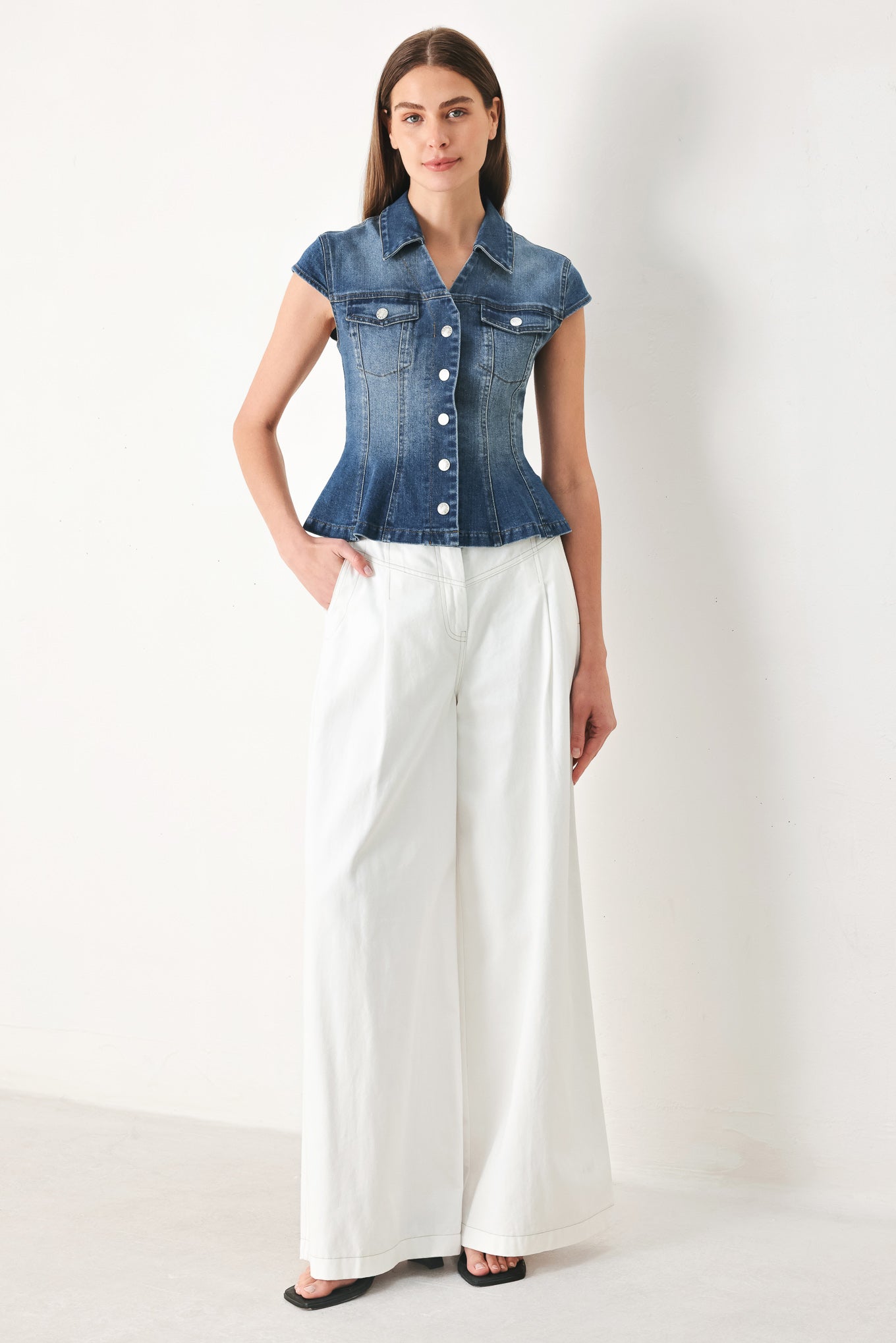 LOVELY COLLAR DENIM TOP Flying Tomato