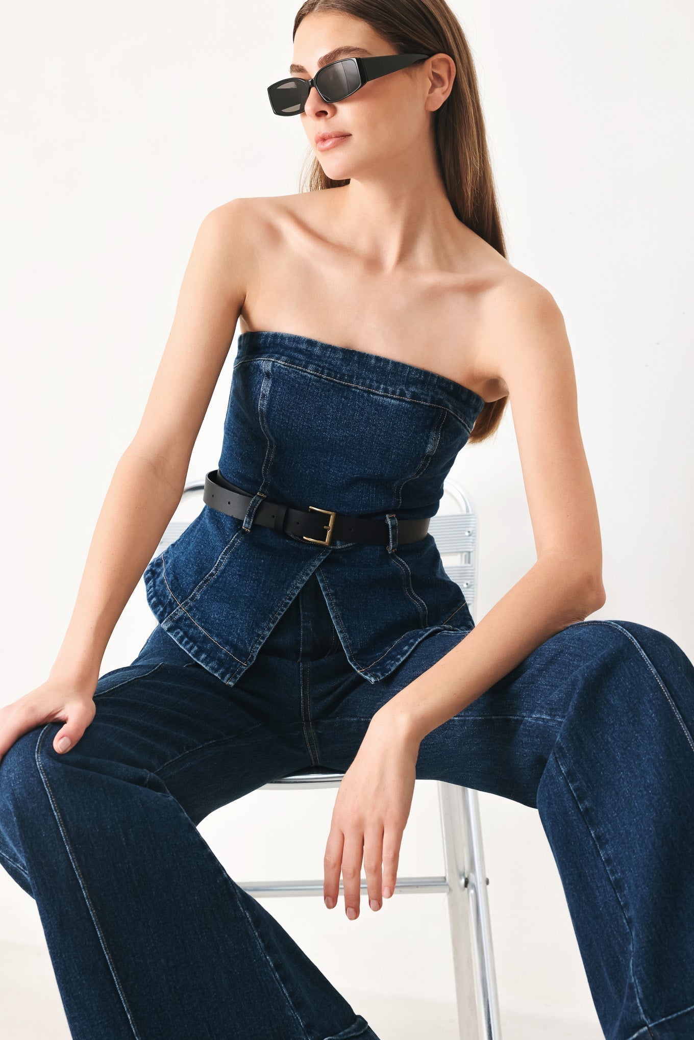 SKYLINE FLARE DENIM TUBE TOP Flying Tomato