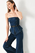 SKYLINE FLARE DENIM TUBE TOP Flying Tomato