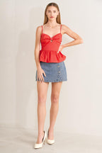 SUNSET BOW RED WOVEN TOP Flying Tomato
