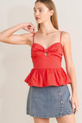 SUNSET BOW RED WOVEN TOP Flying Tomato