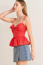 SUNSET BOW RED WOVEN TOP Flying Tomato