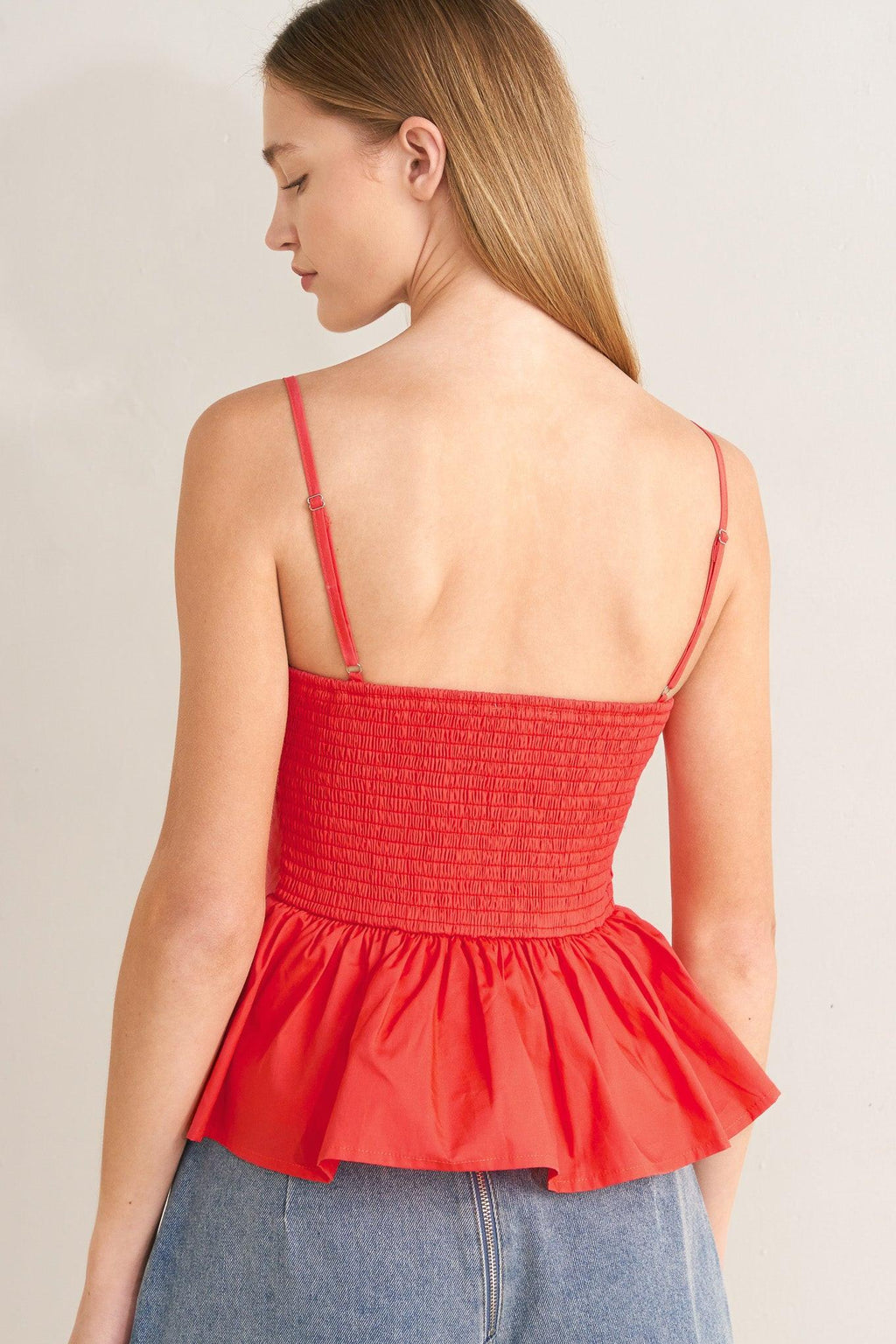 SUNSET BOW RED WOVEN TOP Flying Tomato