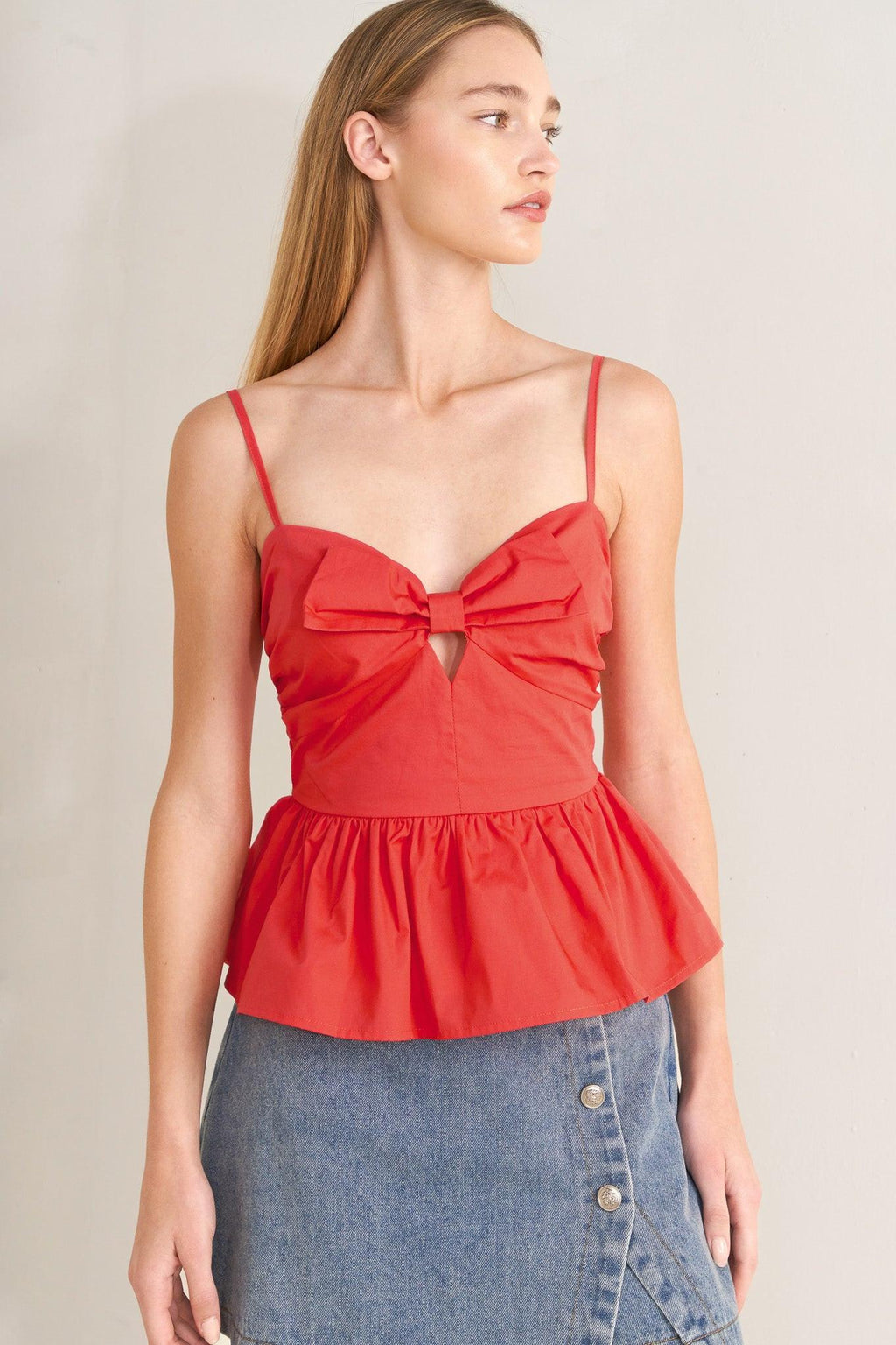SUNSET BOW RED WOVEN TOP Flying Tomato