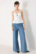 SUNSET BOW WHITE WOVEN TOP Flying Tomato