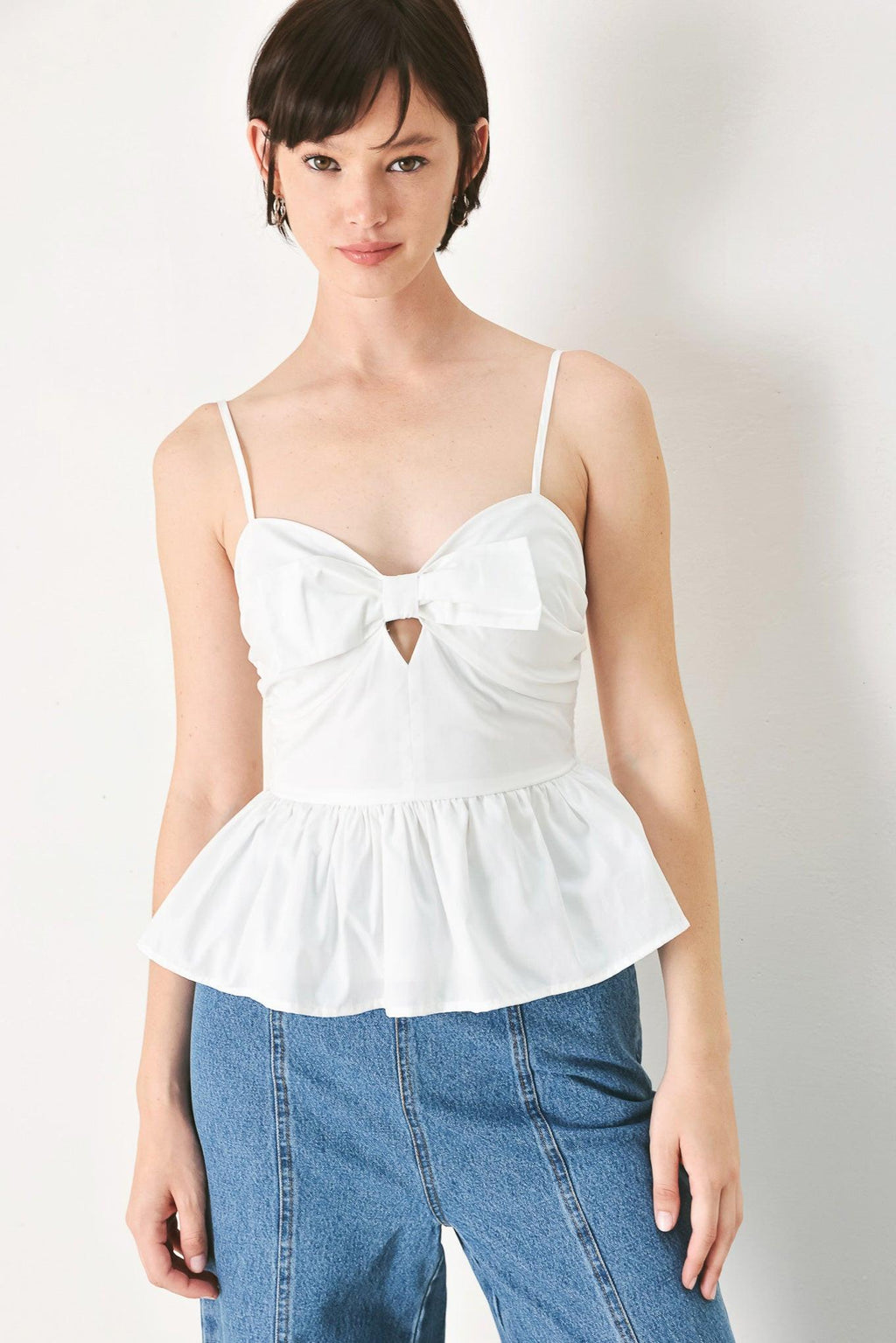 SUNSET BOW WHITE WOVEN TOP Flying Tomato