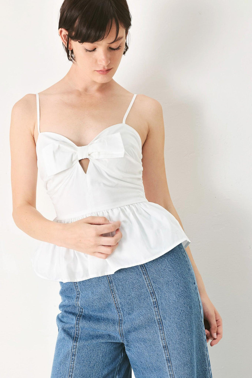 SUNSET BOW WHITE WOVEN TOP Flying Tomato