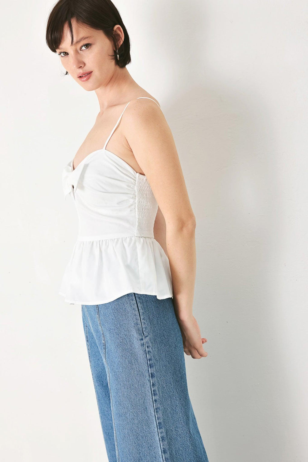 SUNSET BOW WHITE WOVEN TOP Flying Tomato