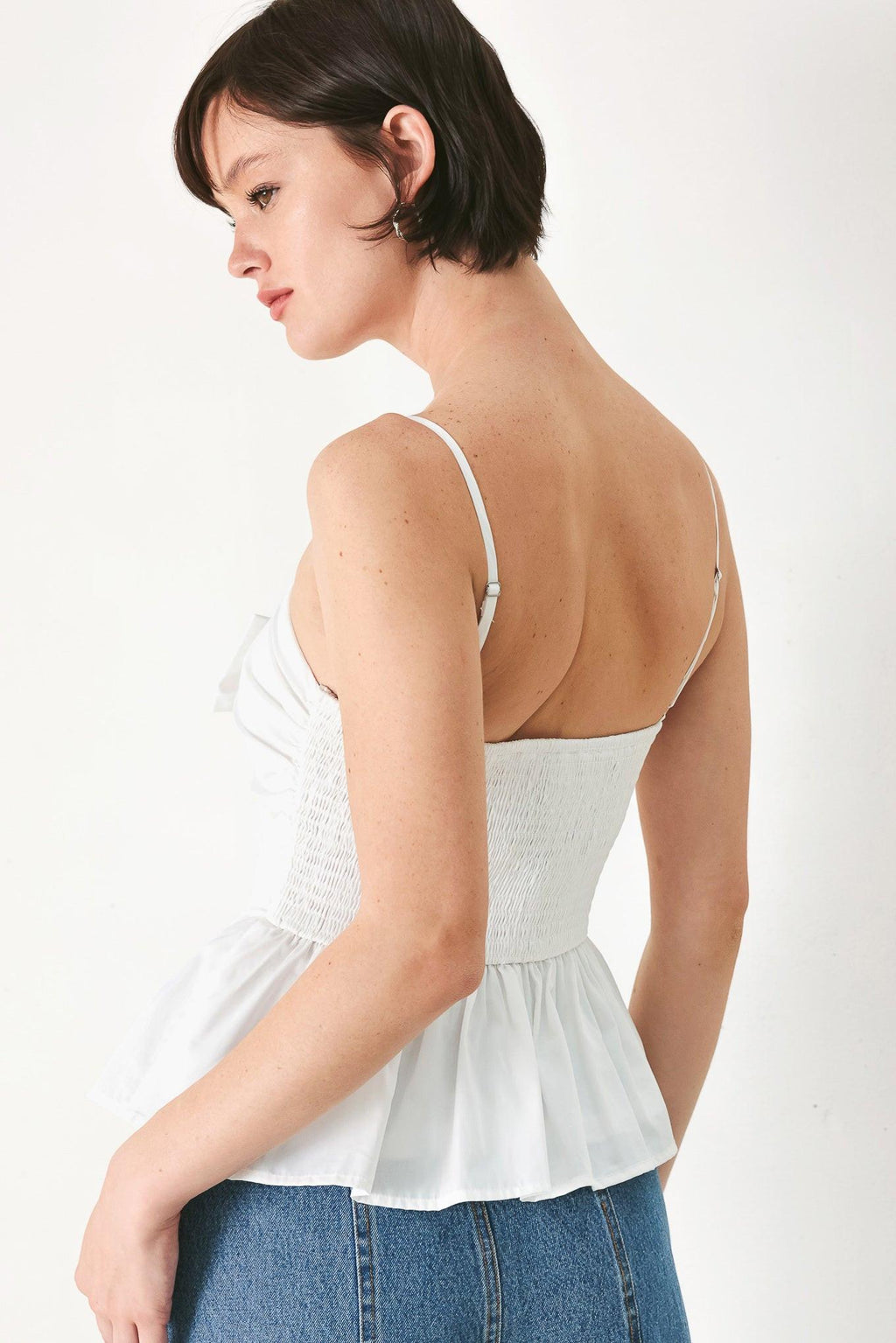 SUNSET BOW WHITE WOVEN TOP Flying Tomato
