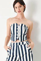 NAVY BLOSSOM WOVEN TUBE TOP Flying Tomato