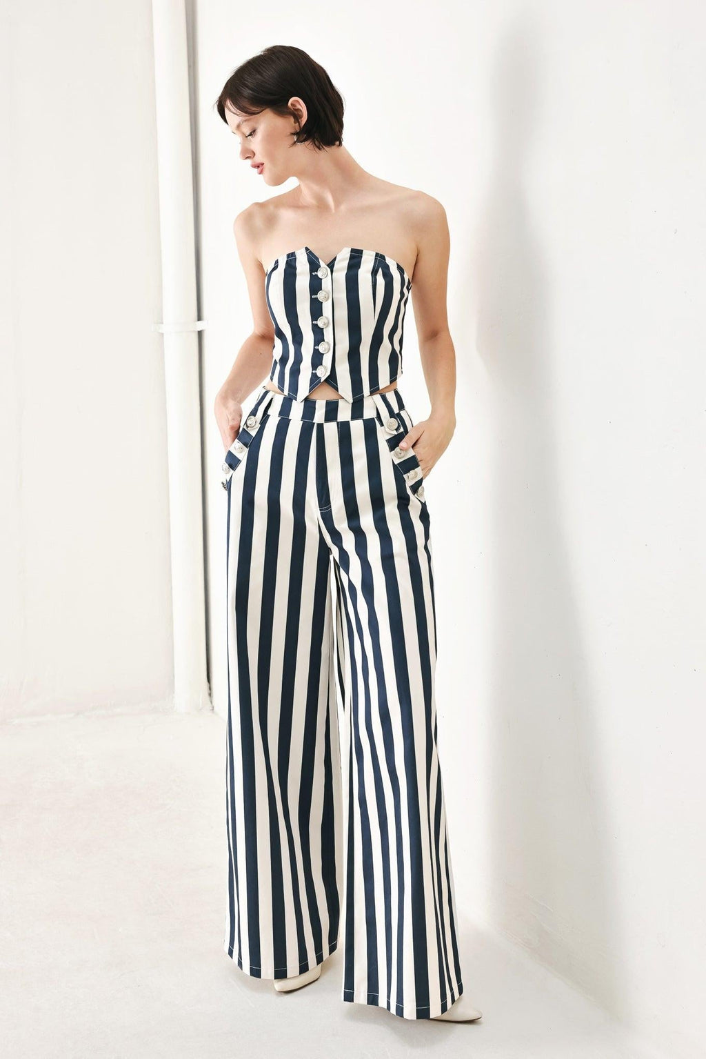 NAVY BLOSSOM WOVEN TUBE TOP Flying Tomato