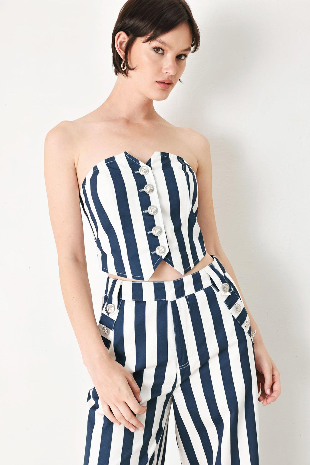 NAVY BLOSSOM WOVEN TUBE TOP Flying Tomato