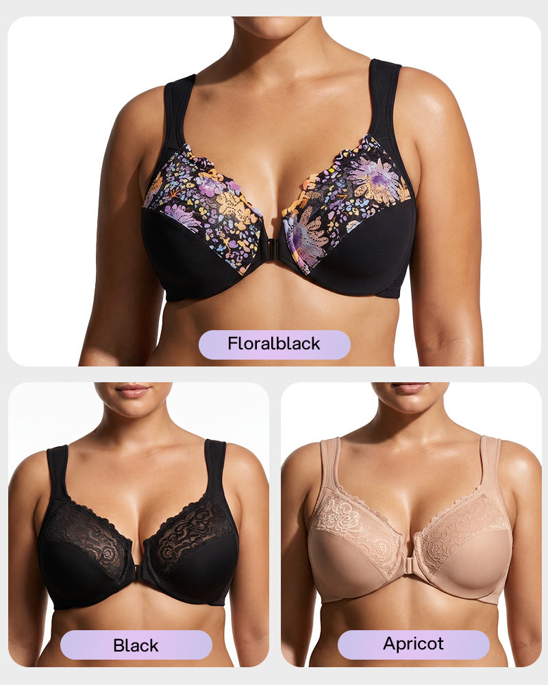 Front-Closure Underwire Print Bra