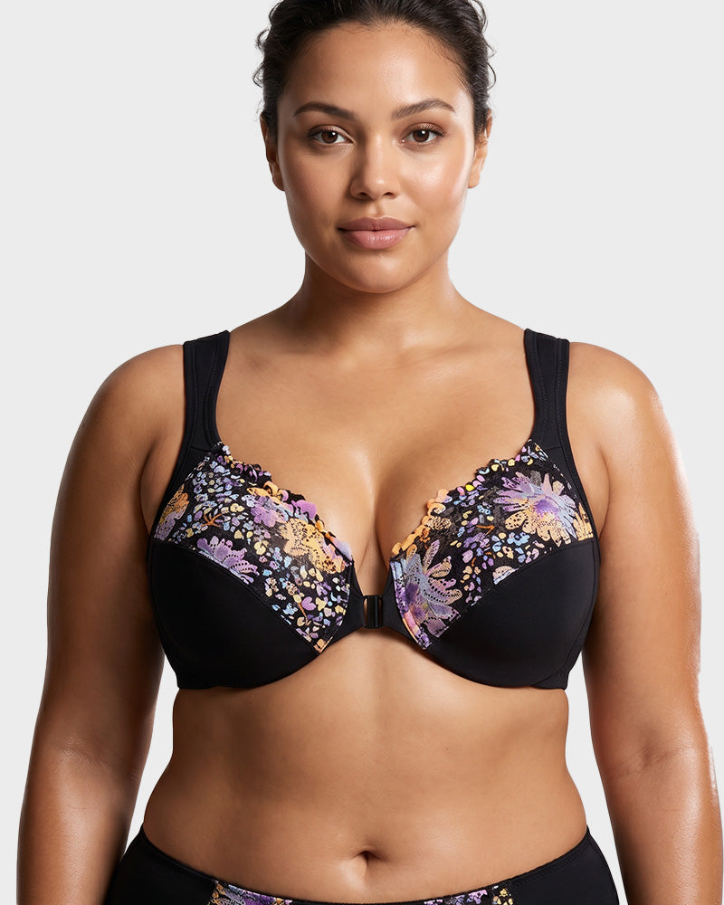 Front-Closure Underwire Print Bra