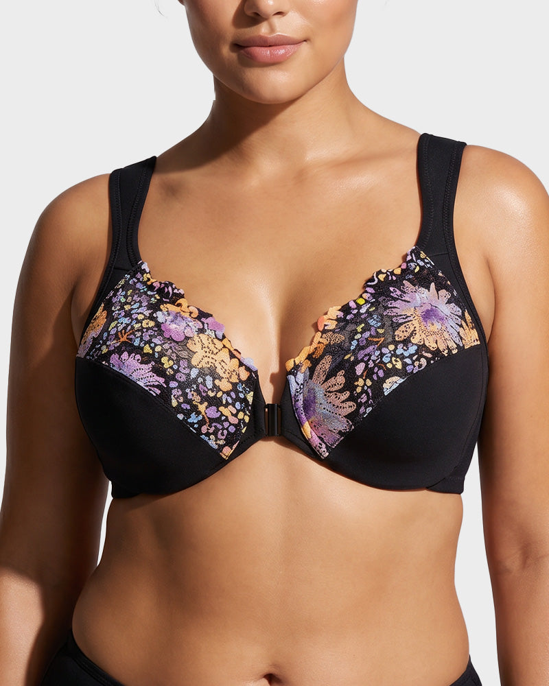 Front-Closure Underwire Print Bra