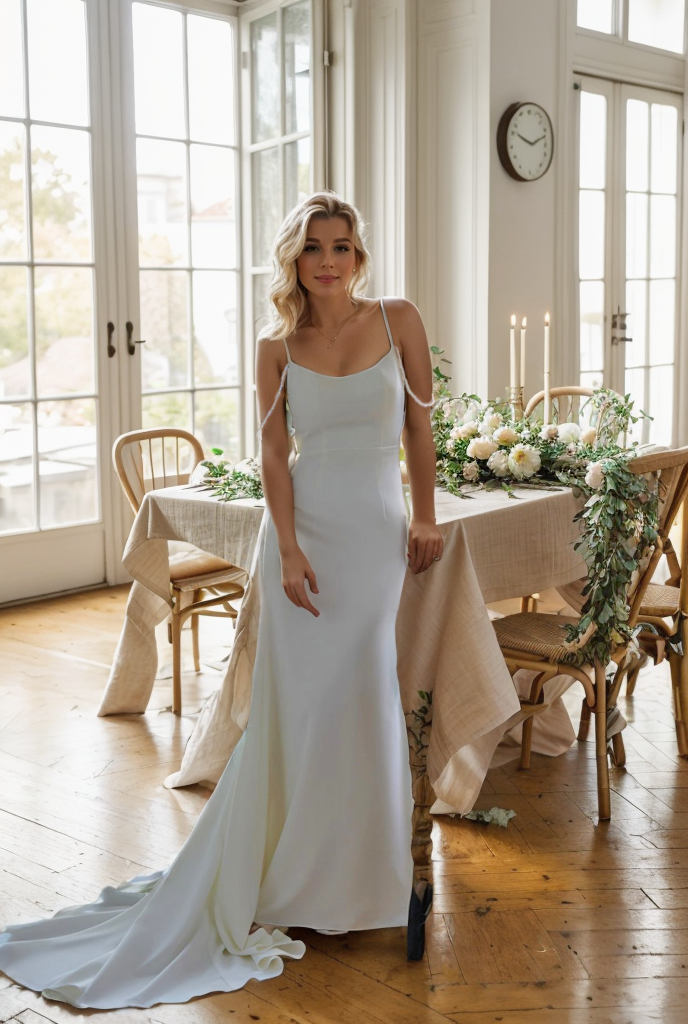 Goddess tie back Spaghetti-straps Mermaid satin wedding dress small train SelenaHuanStudio