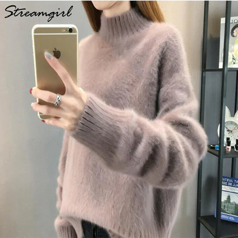 Thick Winter Sweater Women Warm White Turtleneck Fluffy Women's Jumper Winter Pull Sweaters For Women Knitted Sweater Woman 2021 LUXLIFE BRANDS