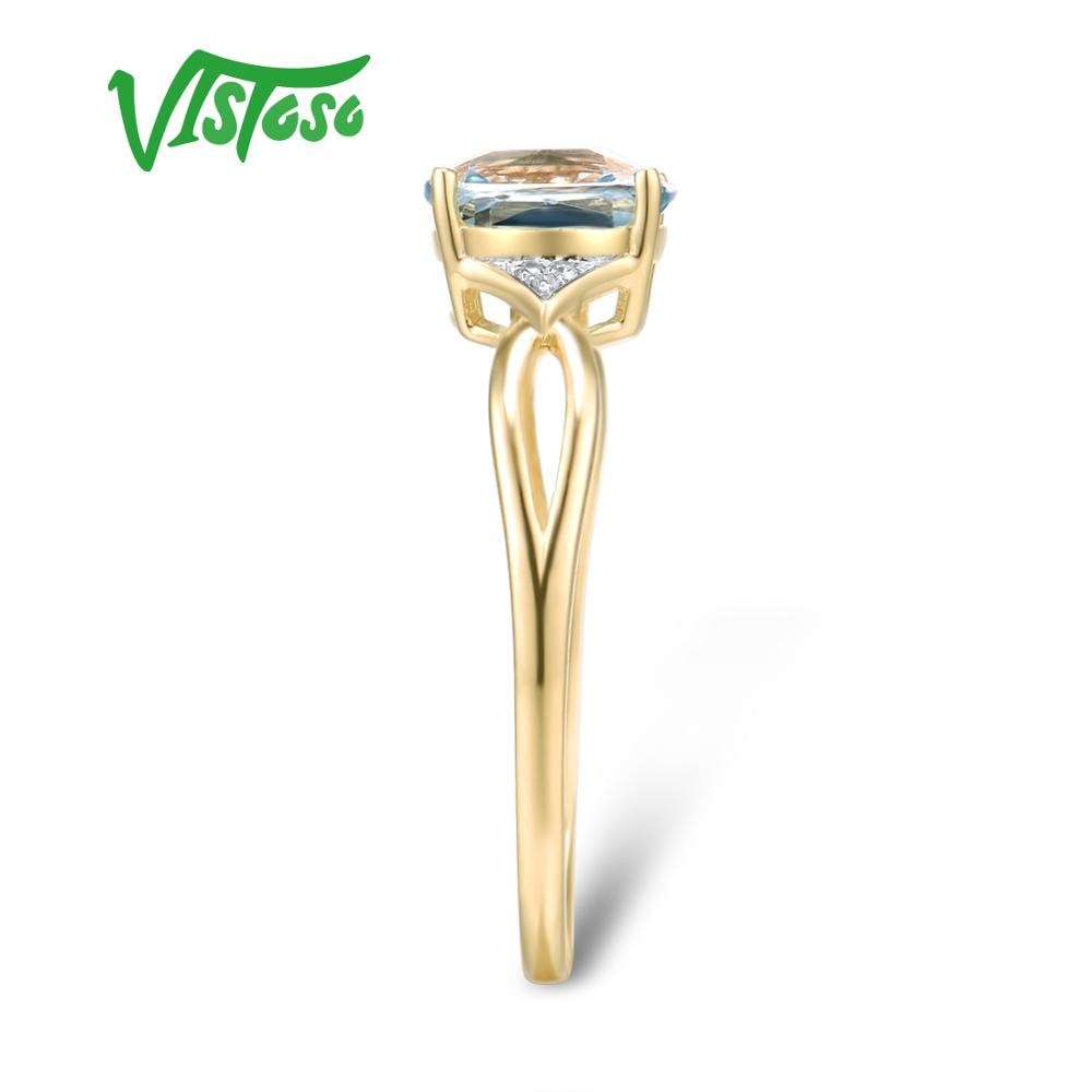 VISTOSO 14K 585 Yellow Gold Ring For Women Diamond Sky Blue Topaz Rings Gold 585 Real Original Anniversary Fine Jewelry
