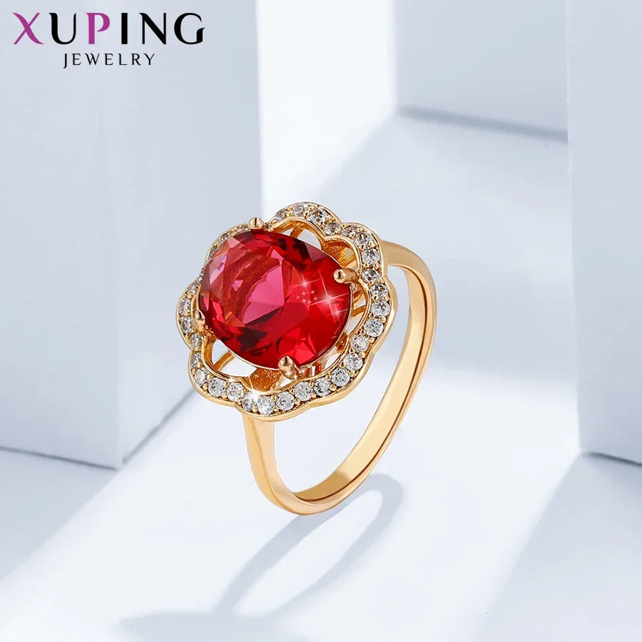 Xuping Jewelry Fashion Simple Multicolor Stone Promotion Gold Plated Charm Ring for Women Girl Rings  13147