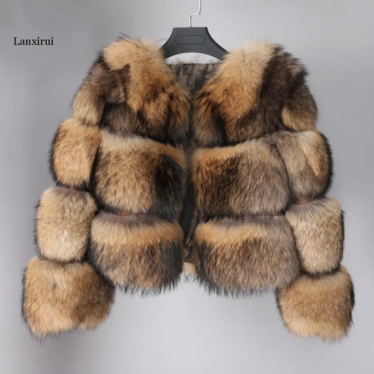 winter new style Jacket women's thick fur coat FAKE raccoon fur jacket Environmental raccoon fur coat round neck Warm LUXLIFE BRANDS