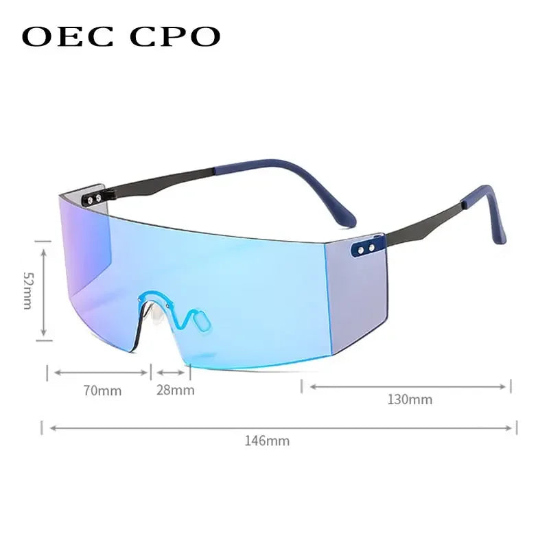 OEC CPO Fashion Rimless Sunglasses Women Men Big Flat Top Glasses Oversized Sunglasses Female Mirror Goggle UV400 O596