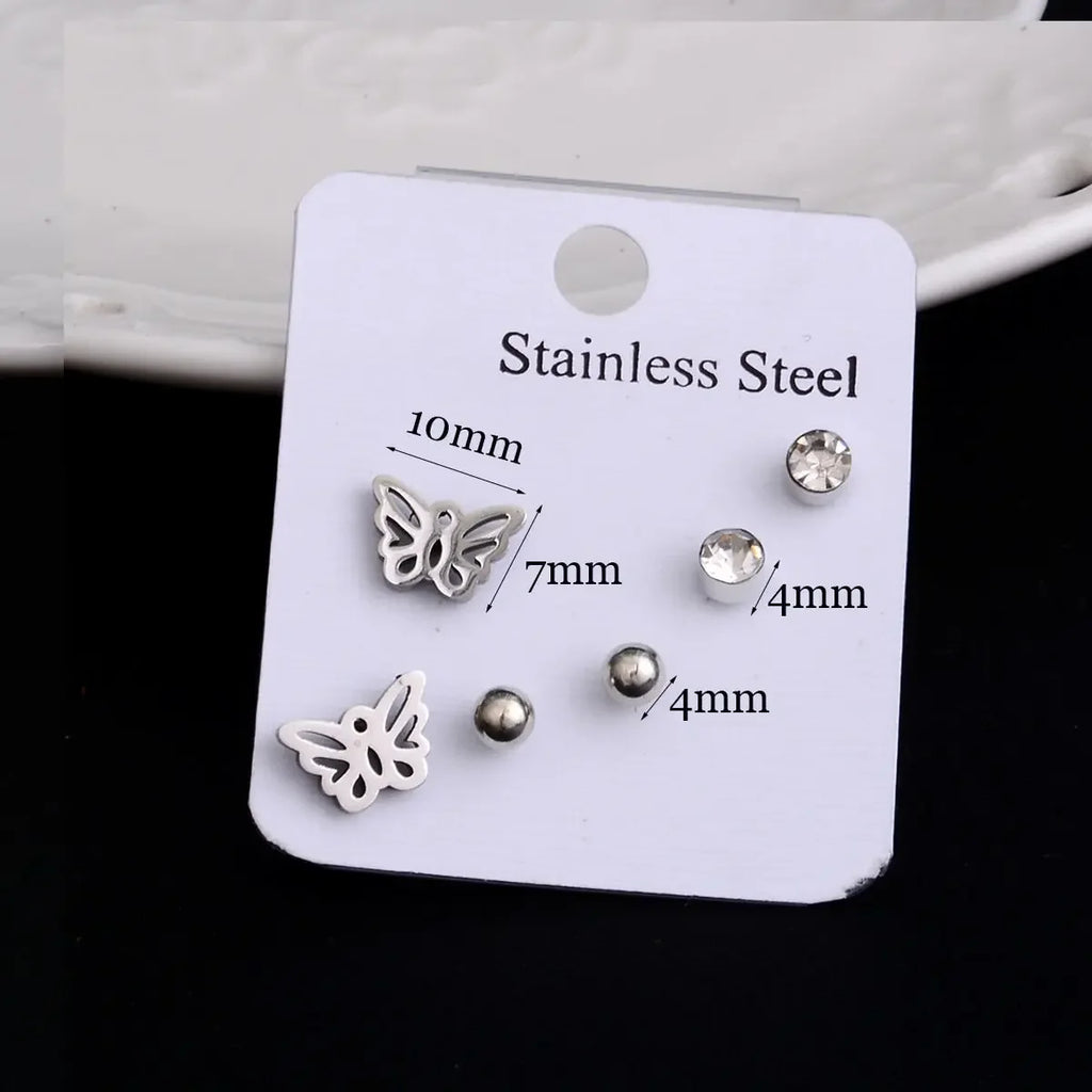 Stainless Steel Earrings Small Cute Butterfly Star Moon Heart Stud Earrings Set Punk Piercing Earing Women&#39;s Minimalist Jewelry