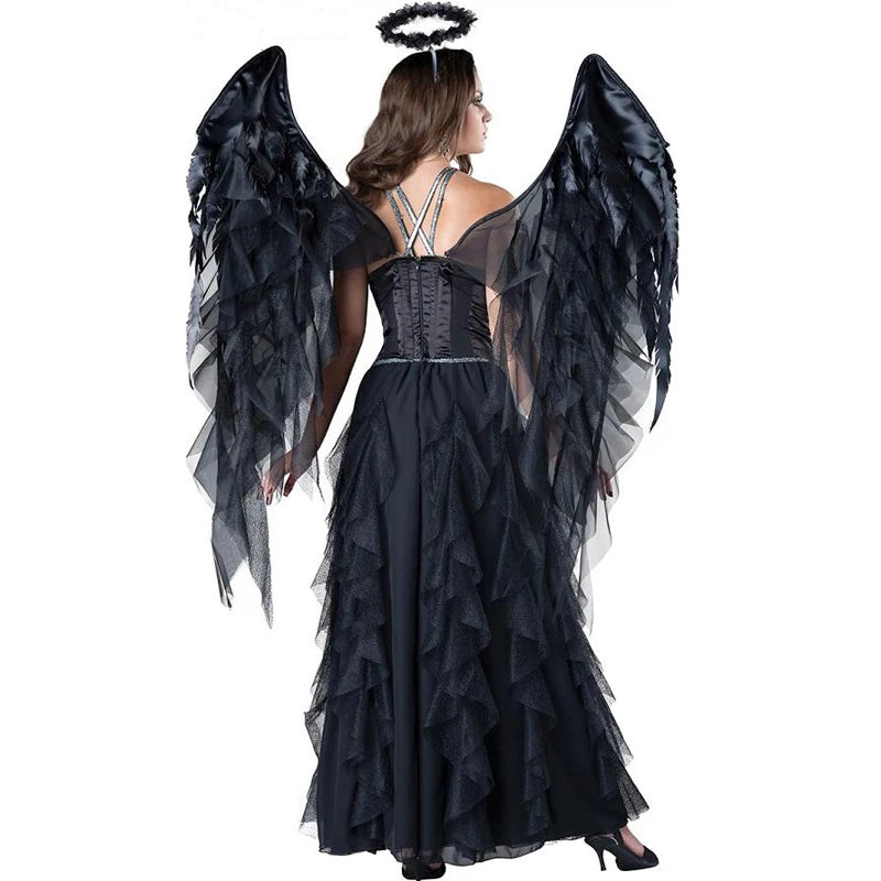 NEW Deluxe Lady Dark Fallen Angel Costume Gothic Vampire Evil Demonic Roleplay Cosplay Carnival Halloween Fancy Party Dress