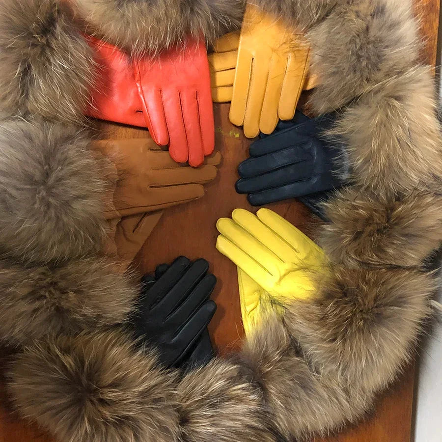 Genuine Leather Fur Gloves LUXLIFE BRANDS